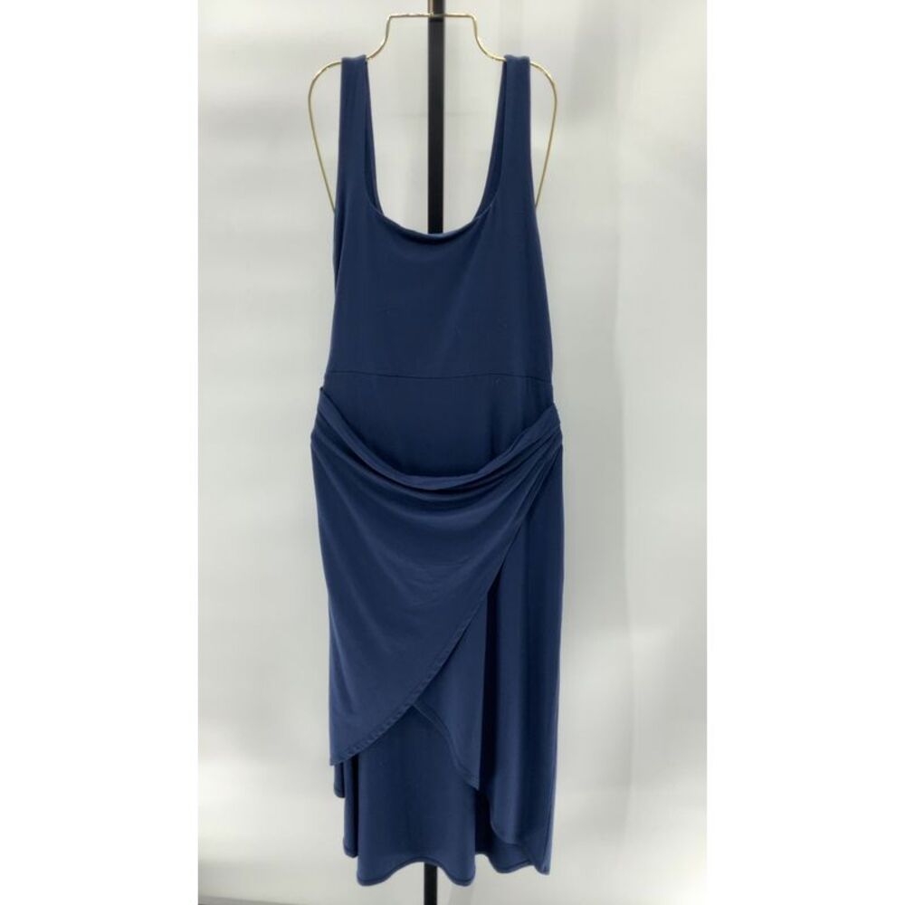 Quince Navy Blue Draped Sleeveless Midi Dress